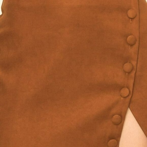 Slit Sides Button Mini Skirt High Waist Mini Brown - Picture 5 of 5